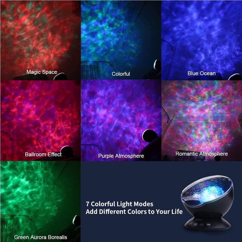 TOMNEW Ocean Wave Projector, Night Light Projector with Remote Control Timer 8 Colors LED Lighting Modes Music Speaker Water Lamp for Kids Adults Bedroom Living Room Party Decorations (Black) - Image 2